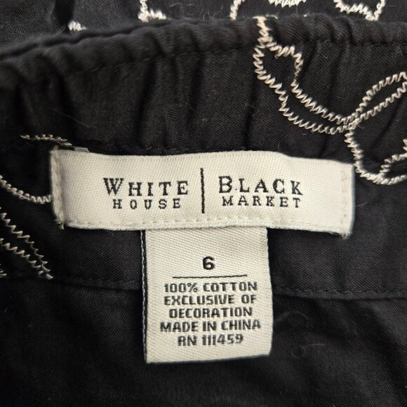 White House Black Market Floral Embroidered Black Dress Lace Hem Size 6 - Picture 9 of 10